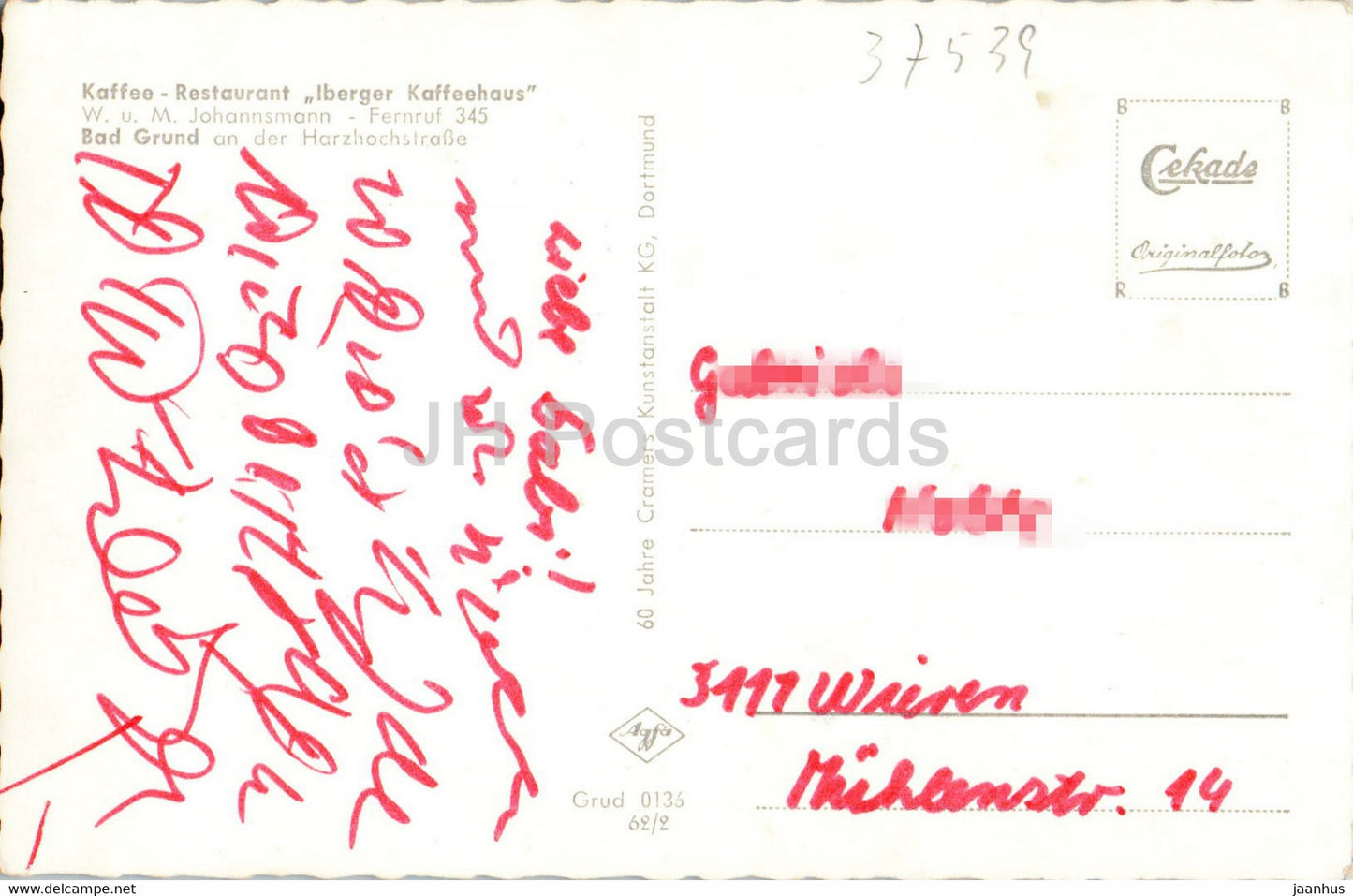 Gruss aus Bad Grund im Oberharz - Kurhaus - Iberger Kaffeehaus - Luftbild - deer - 1 - old postcard - Germany - used