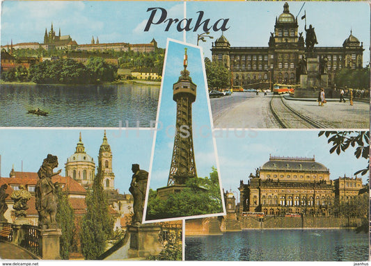Praha - Prague - tram - Hradcany Castle - Petrin Tower - multiview - Czechoslovakia - Czech Republic - 1969 - used - JH Postcards