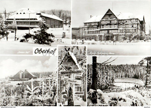 Oberhof - Oberer Hof - Ernst Thalmann Haus - Interhotel Panorama - Rennschlittenbahn - Germany DDR - unused - JH Postcards