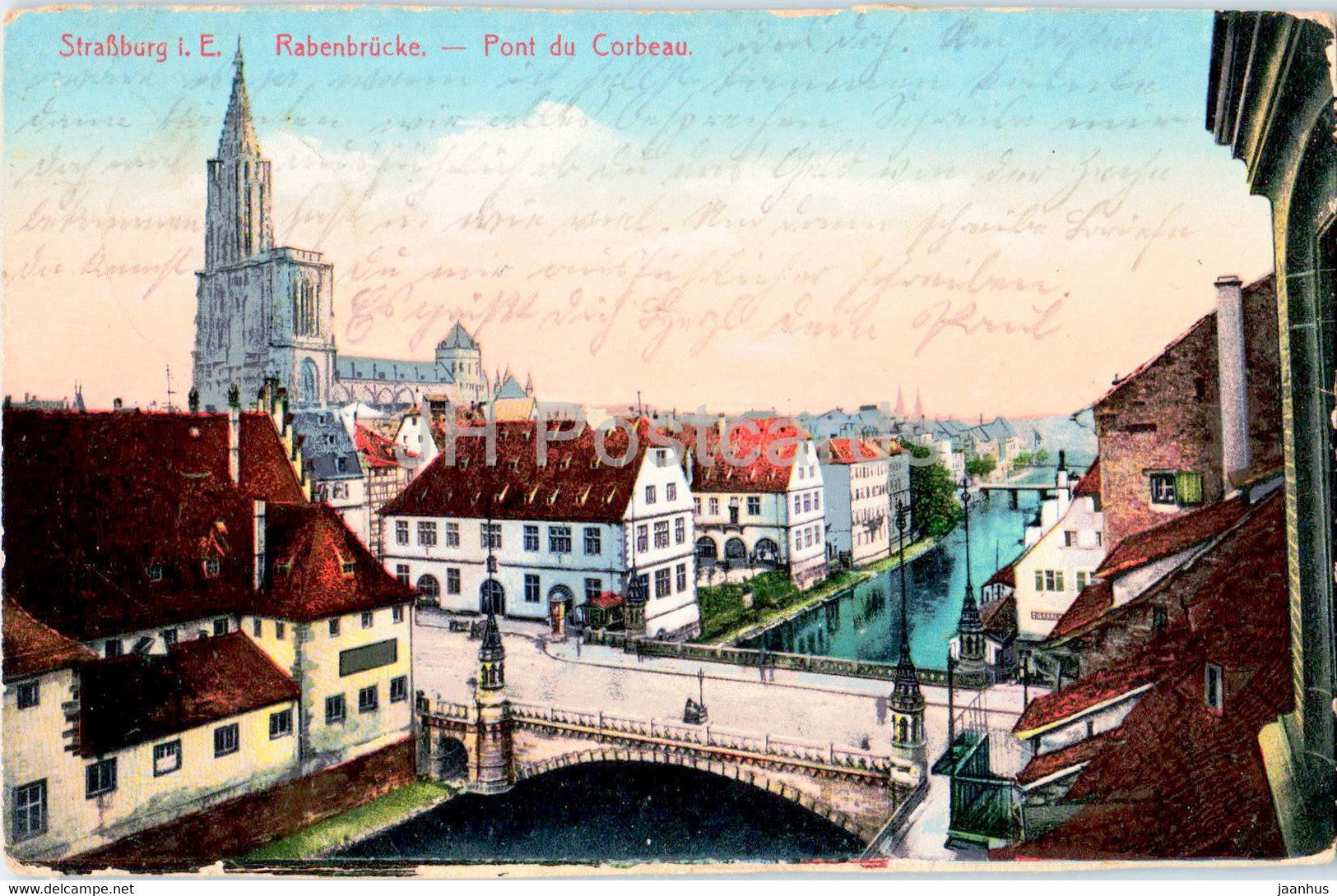 Strassburg i E - Strasbourg - Rabenbrucke - Pont du Corbeau - bridge - old postcard - 1914 - France - used - JH Postcards