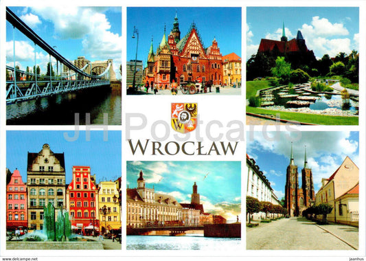 Wroclaw - Most Grunwaldzki - Ratusz - Ogrod Botaniczny - Fontanna - Uniwersytet - Ostrow Tumski  - Poland - unused - JH Postcards