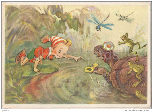 Buratino . Golden Key - Pinocchio - turtle - frog - Russian Fairy Tale by A. Tolstoy - 1965 - Russia USSR - unused - JH Postcards
