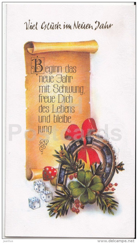 New Year greeting card - Viel Glück im Neuen Jahr - horseshoe - die - 1980s - Germany - used - JH Postcards