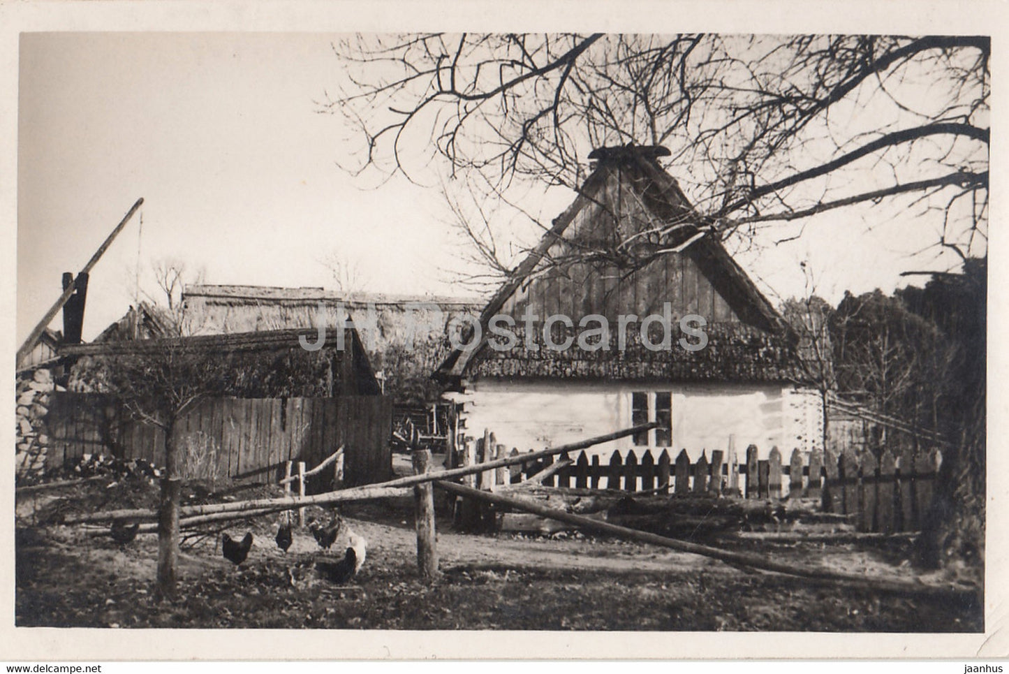 Village Farm - old postcard - Poland - used - JH Postcards