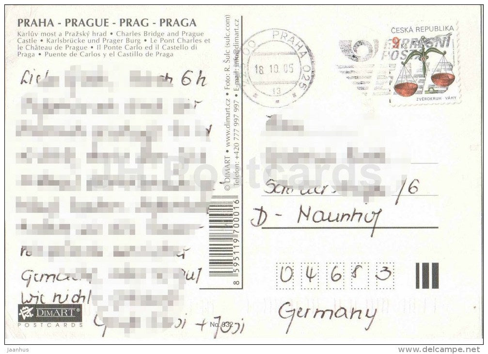 Charles Bridge and Prague Castle - Praha - Prague - Czech - used 2005 - JH Postcards