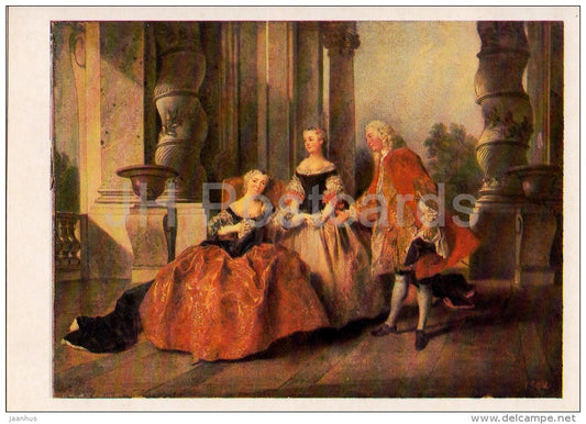 painting by Nicolas Lancret - Scene from the Tragedy Le Comte d'Essex - French art - Russia USSR - 1986 - unused - JH Postcards