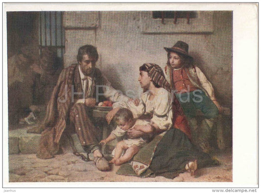 painting by V. Vereschagin - Rendezvous prisoner with his family, 1868 - prison - russian art - unused - JH Postcards