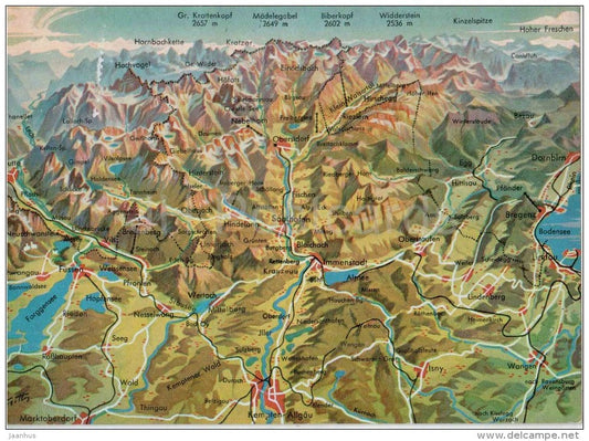 Allgäuer Alpen Reliefkarte - Germany - 1975 gelaufen - JH Postcards