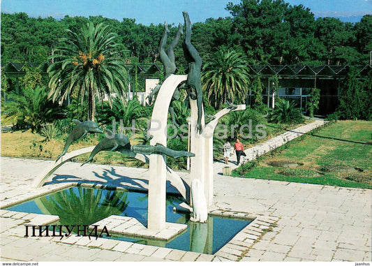 Pitsunda - sculpture composition People and Dolphins - Abkhazia - 1987 - Georgia USSR - unused - JH Postcards