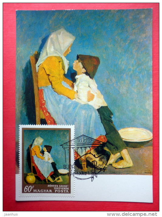 Maximum Card - painting by Fenyes Adolf , Sisters - 1967 - Hungary - unused - JH Postcards