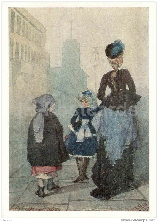 painting by Vasily Surikov - On Nevsky Prospekt in the afternoon , 1874 - aquarelle - russian art - Russia USSR - unused - JH Postcards