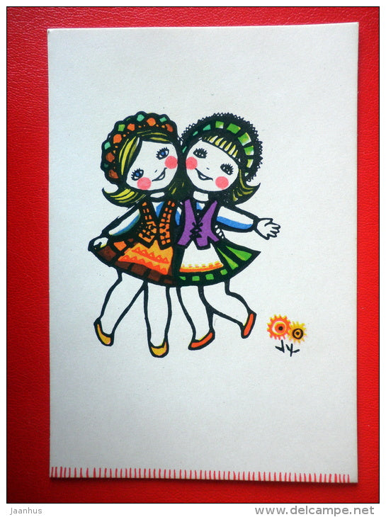 illustration by A. Skliutaskaite - Friends - girls - 1967 - Russia USSR - unused - JH Postcards