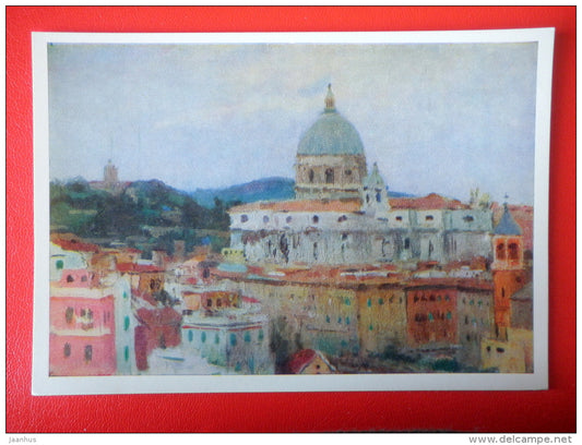 painting by Y. Podliaskiy . Rome . St. Peter`s Cathedral , 1963 - Italy - russian art - unused - JH Postcards