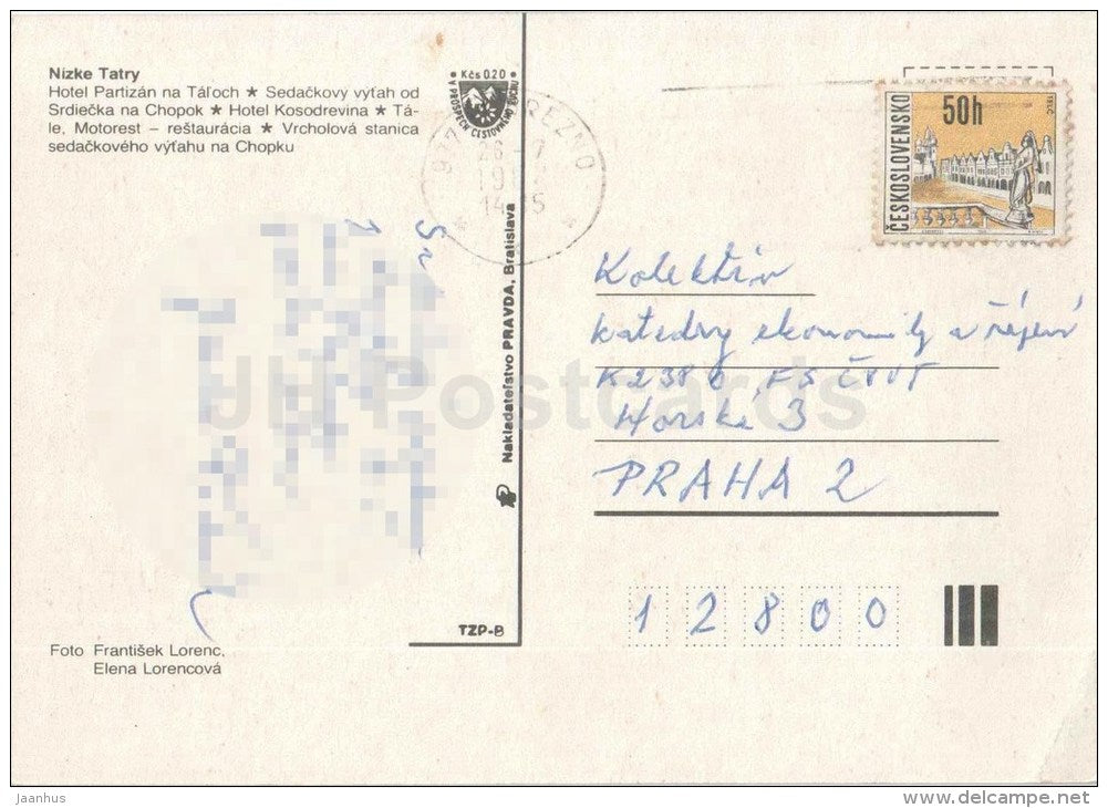 Nizke Tatry - Low Tatras - hotel Partizan - hotel Kosodrevina - restaurant - Czechoslovakia - Slovakia - used 1982 - JH Postcards