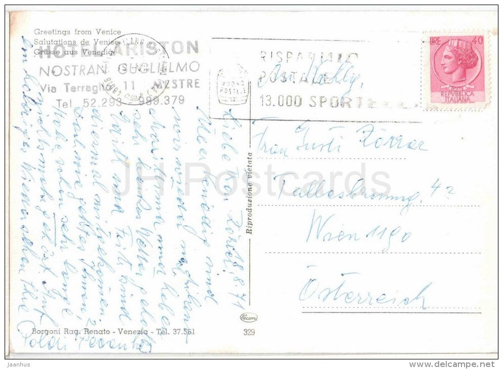 Saluti da Venezia - gondola - Ponte di Rialto - Veneto - 329 - Italia - Italy - sent from Italy to Austria 1971 - JH Postcards