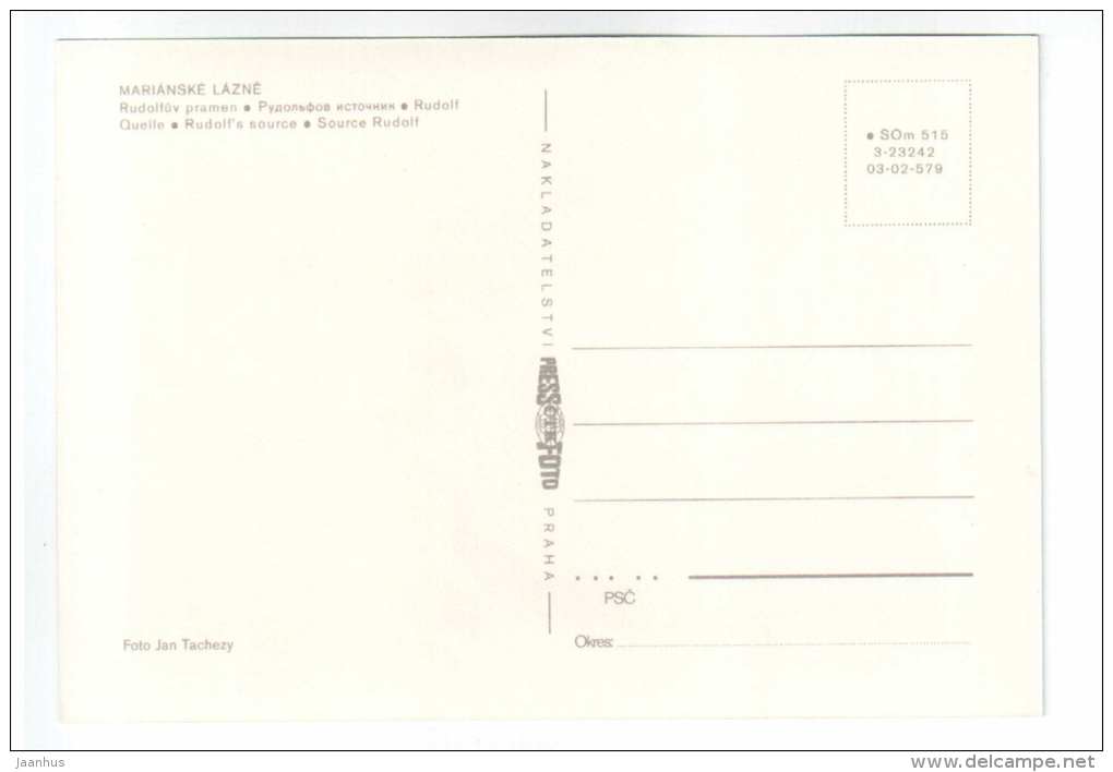 Rudolf`s Source - Marianske Lazne - Czech Republic - unused - JH Postcards
