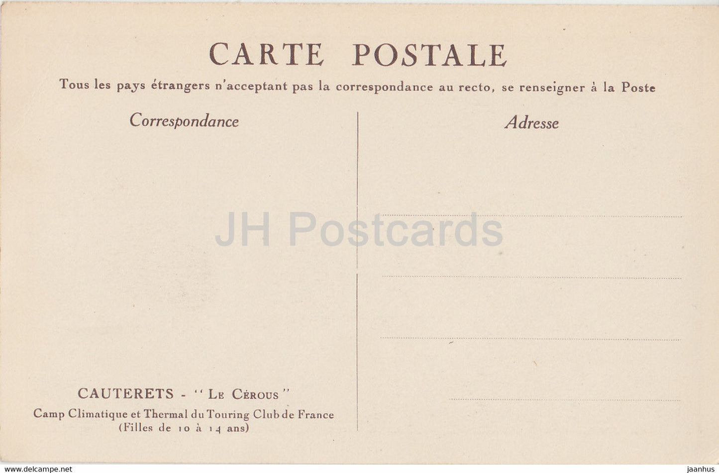 Cauterets - Le Cerous - Camp Climatique  et Thermal du Touring Club de France - old postcard - France - unused