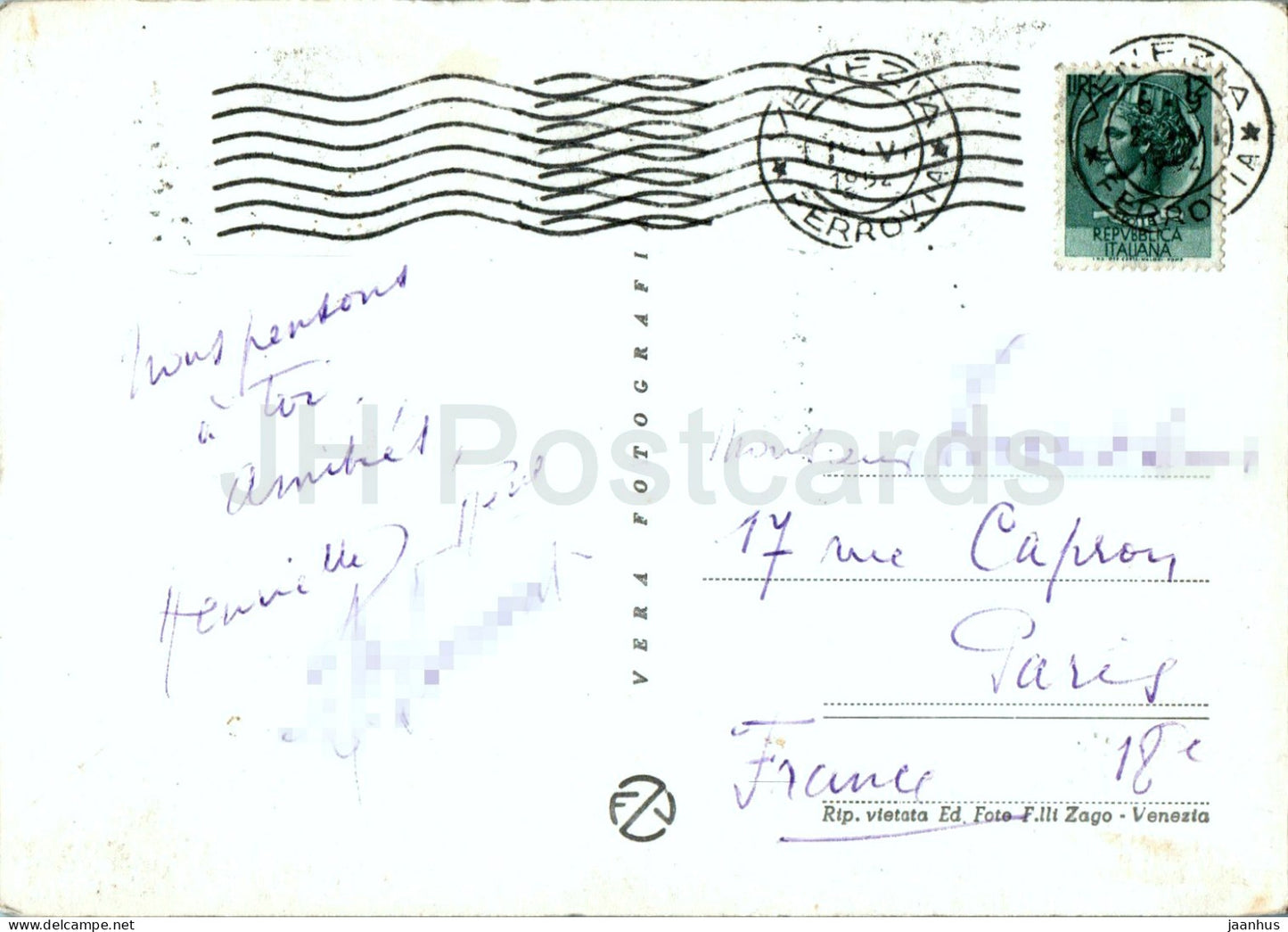 Venezia - Venise - Scorcio - gondole - bateau - 1009 - carte postale ancienne - 1954 - Italie - utilisé 