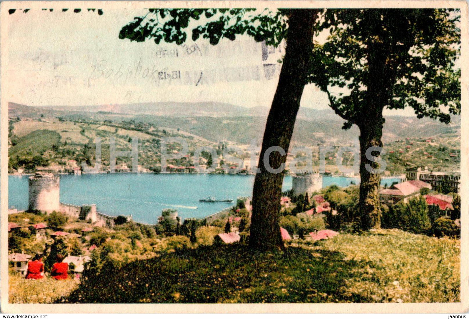 Istanbul - Rumeli Hisar Towers on the Bosphore - old postcard - 1 - 1959 - Turkey - used - JH Postcards