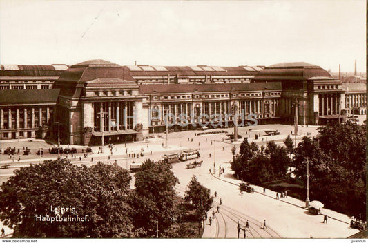 Leipzig - Hauptbahnhof - railway station - tram - old postcard - Germany - unused - JH Postcards