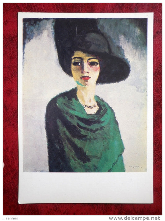 Painting by Kees van Dongen - Lady in a Black Hat . 1908 - dutch art - unused - JH Postcards
