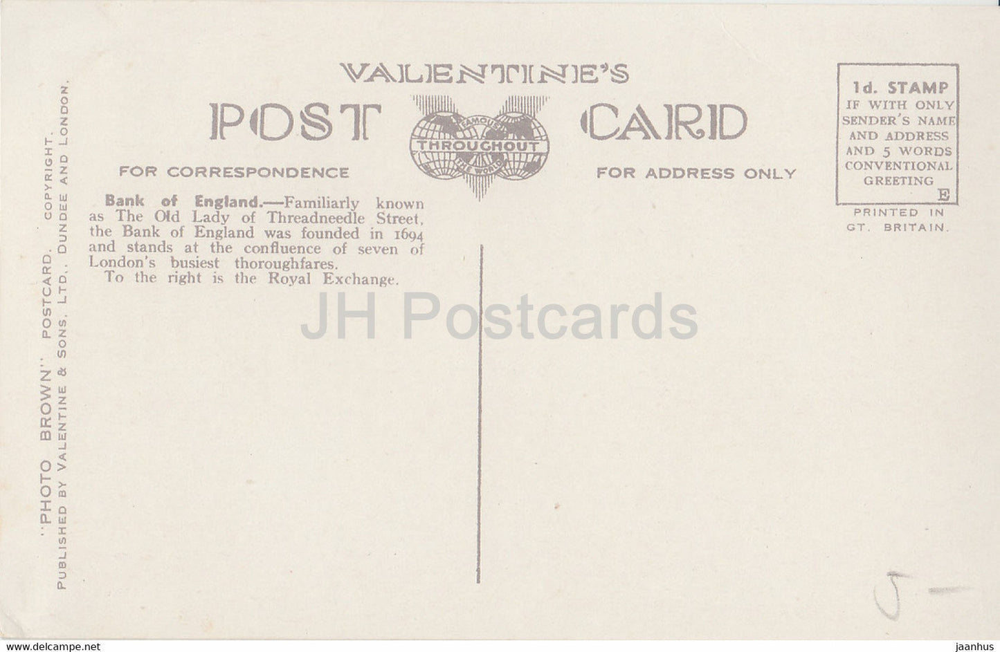 Londres - Banque d'Angleterre et Royal Exchange - voiture - bus - 7872 - carte postale ancienne - Angleterre - Royaume-Uni - inutilisé