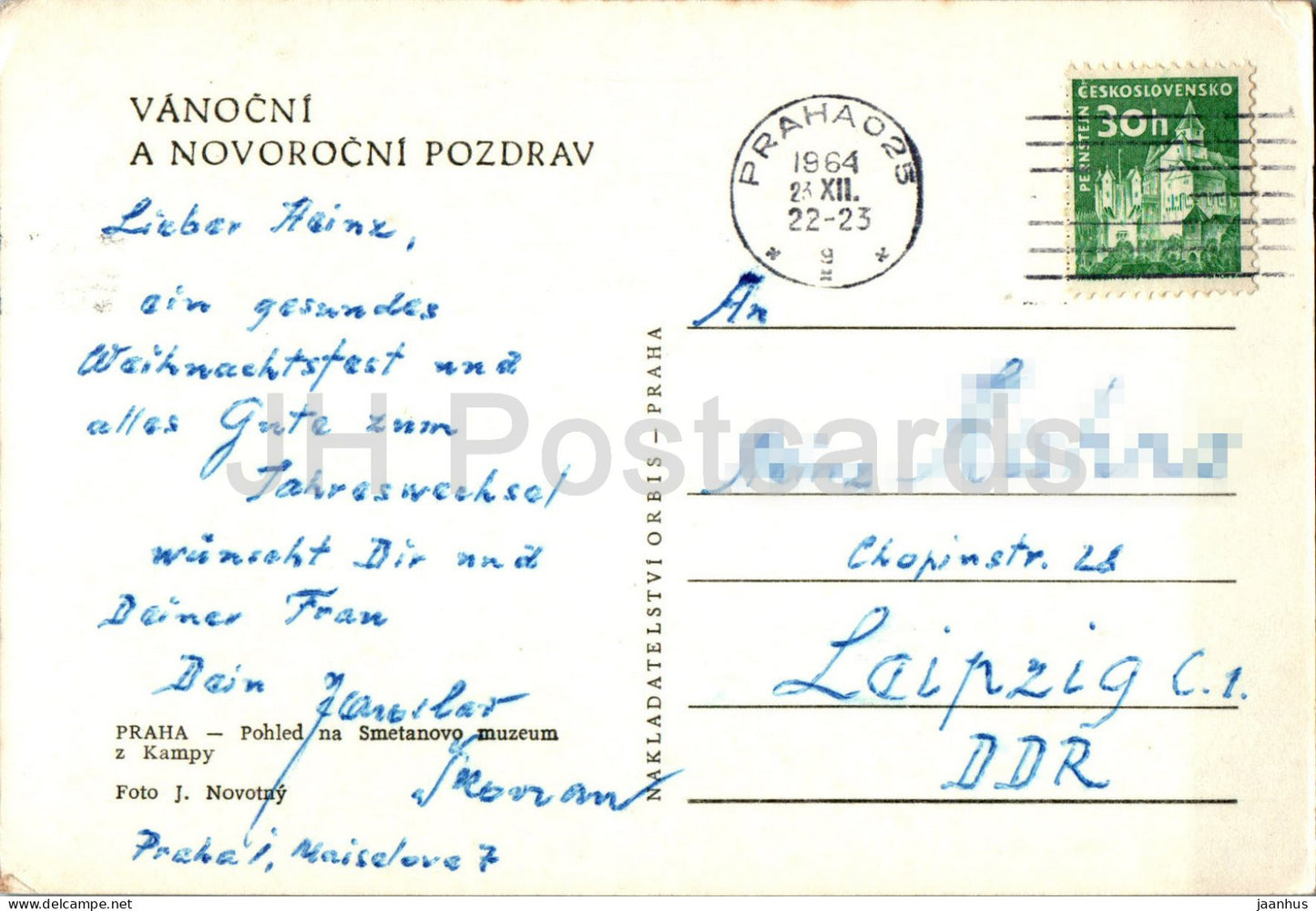 Praha - Prague - Vanocni a Novorocni Pozdrav - Salutations du Nouvel An - 1964 - République tchèque - Tchécoslovaquie - utilisé