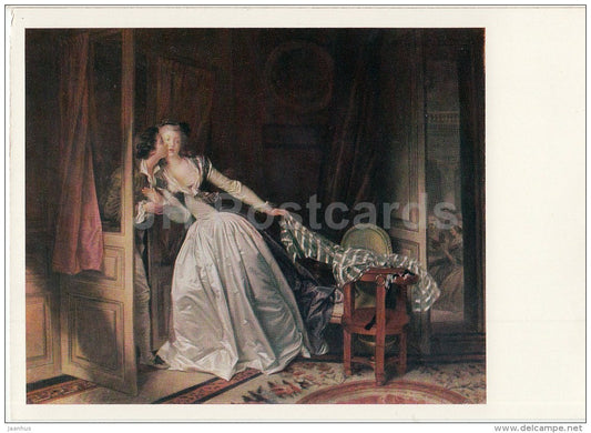 painting by Jean-Honore Fragonard - The Snatched Kiss - French Art - 1970 - Russia USSR - unused - JH Postcards