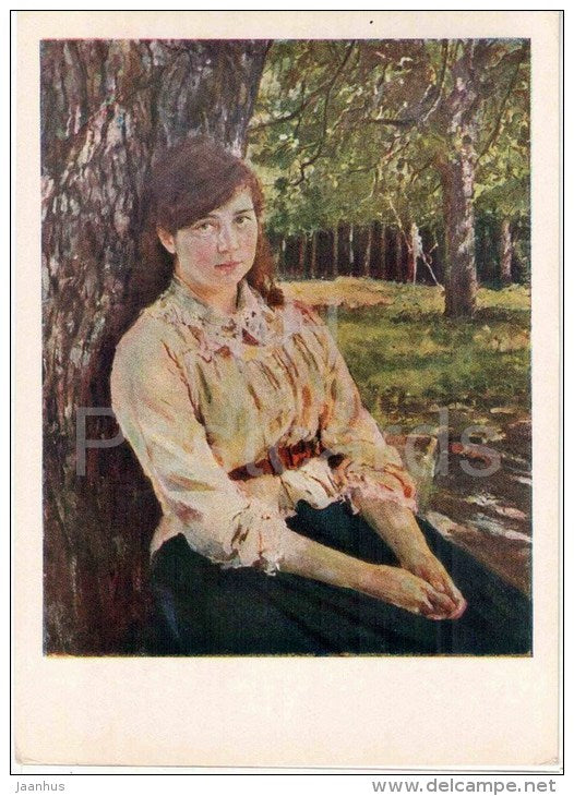 painting by V. Serov - Girl in the Sunlight - State Tretyakov Gallery - russian art - unused - JH Postcards