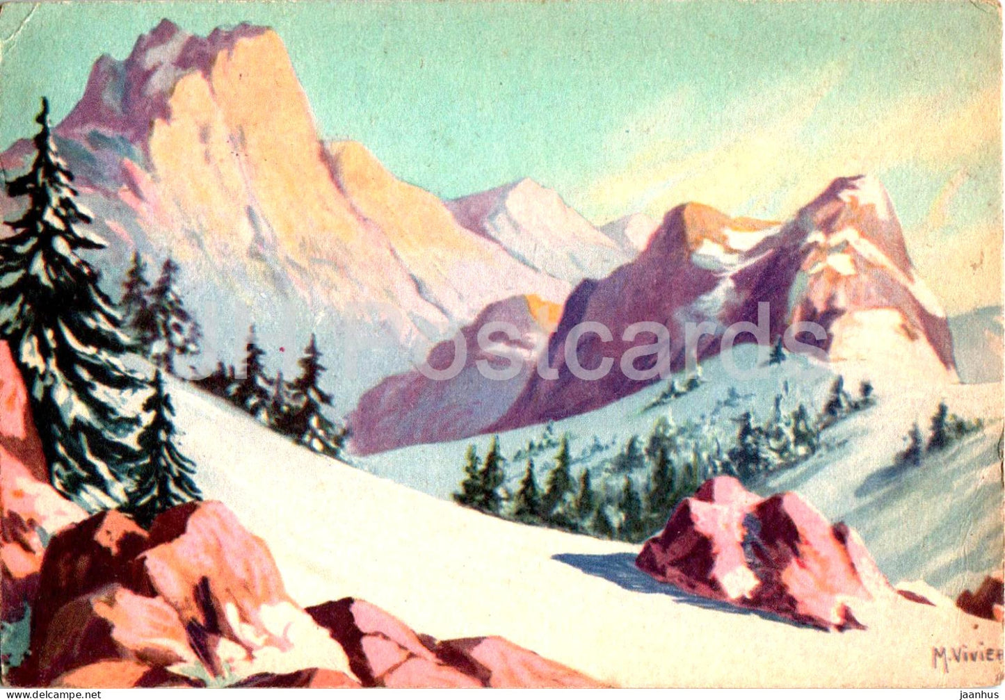 Alpes - Alps - illustration by M. Vivier - old postcard - France - used