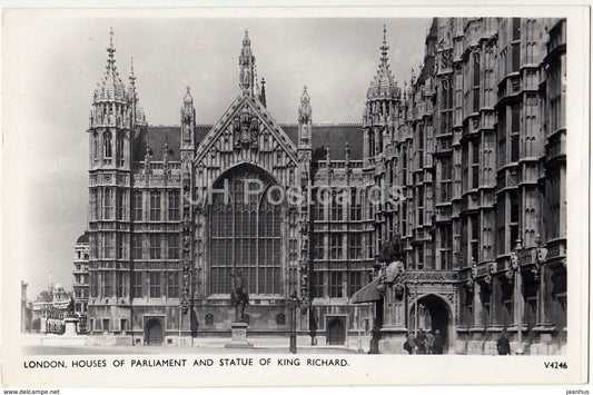 London - Houses of Parliament and Statue of King Richard - V4246 - United Kingdom - England - used - JH Postcards