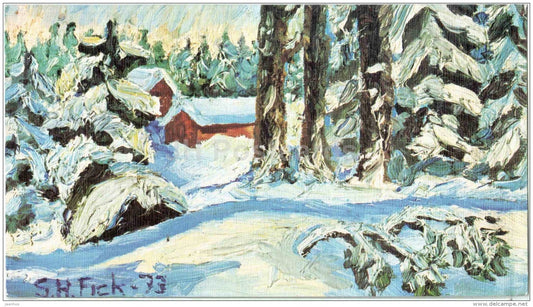 Christmas Greeting Card - Winter Forest - painting by S. Fick - Sweden - used - JH Postcards