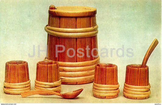 wooden plates and dishes by A. Lapsins - applied art - Latvian art - 1963 - Latvia USSR - unused - JH Postcards