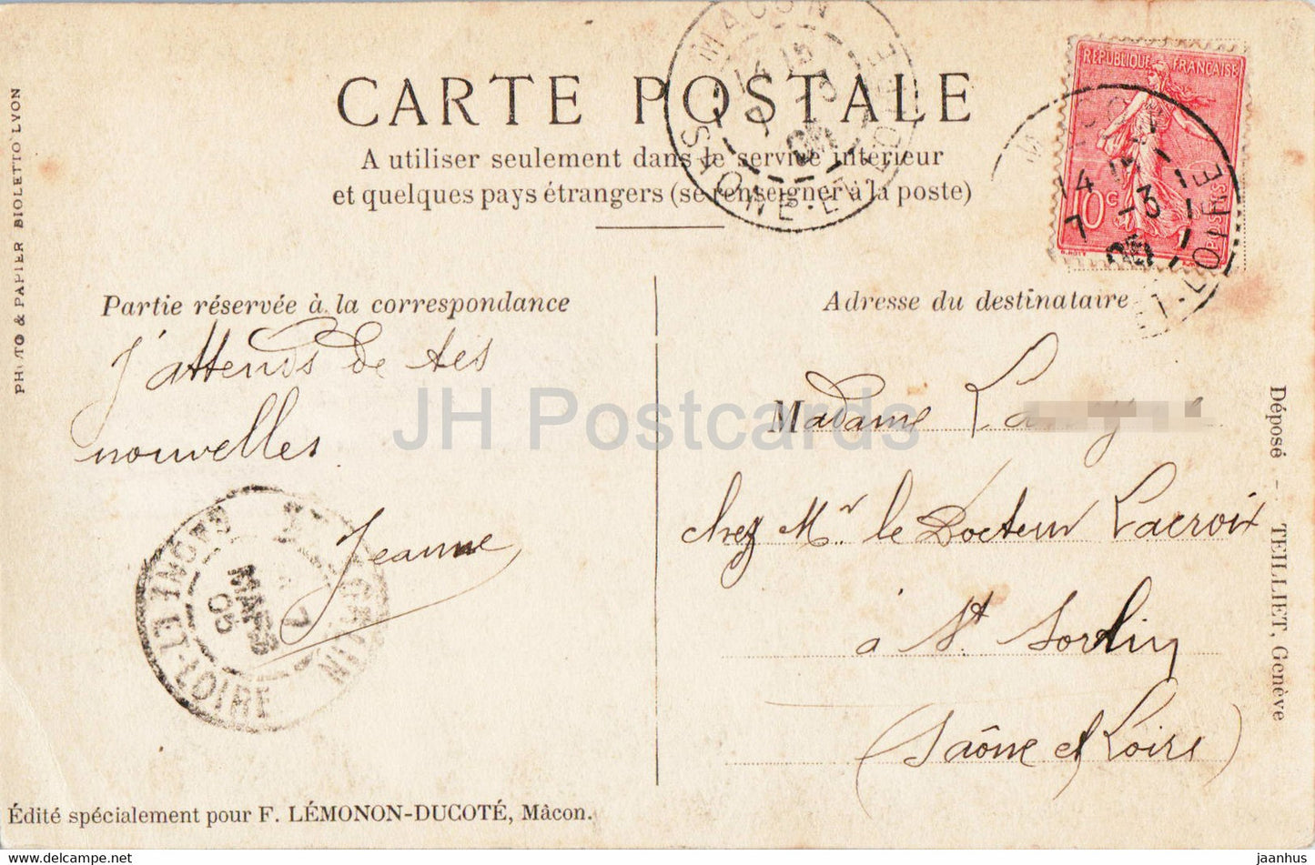 Souvenir de Macon - old postcard - 1905 - France - used