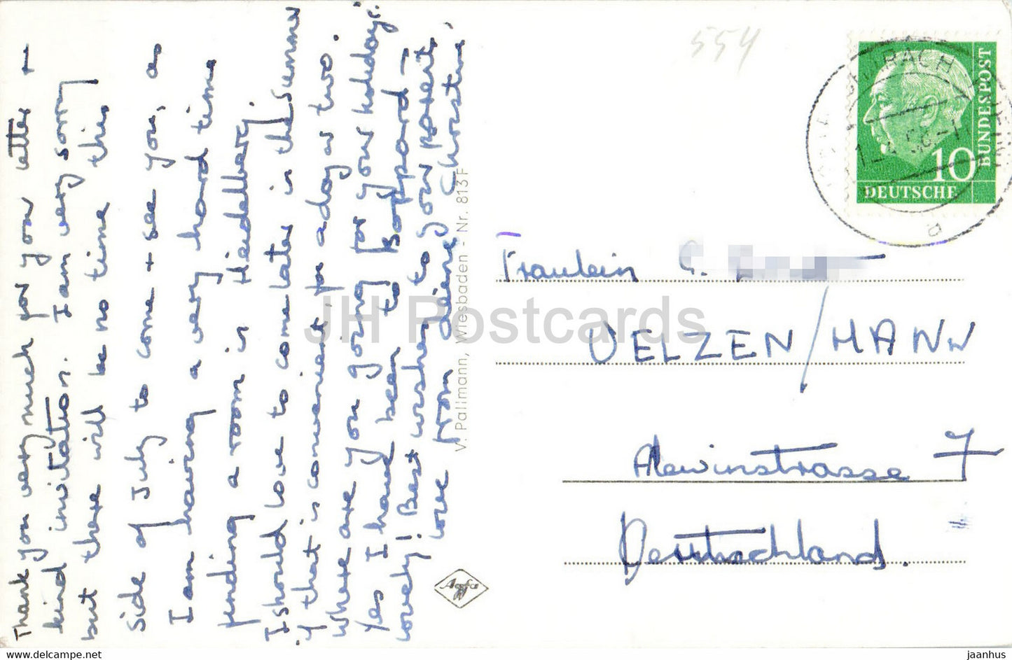 Bacharach a Rh - Jugendburg Stahleck mit Blick auf den Rhein - carte postale ancienne - 1958 - Allemagne - utilisé