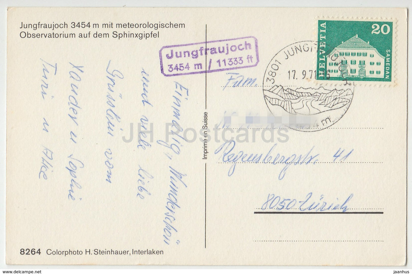 Jungfraujoch 3454 m mit meteorologischem Observatorium auf Sphinxgipfel - observatory - 8264 - Switzerland - 1971 - used