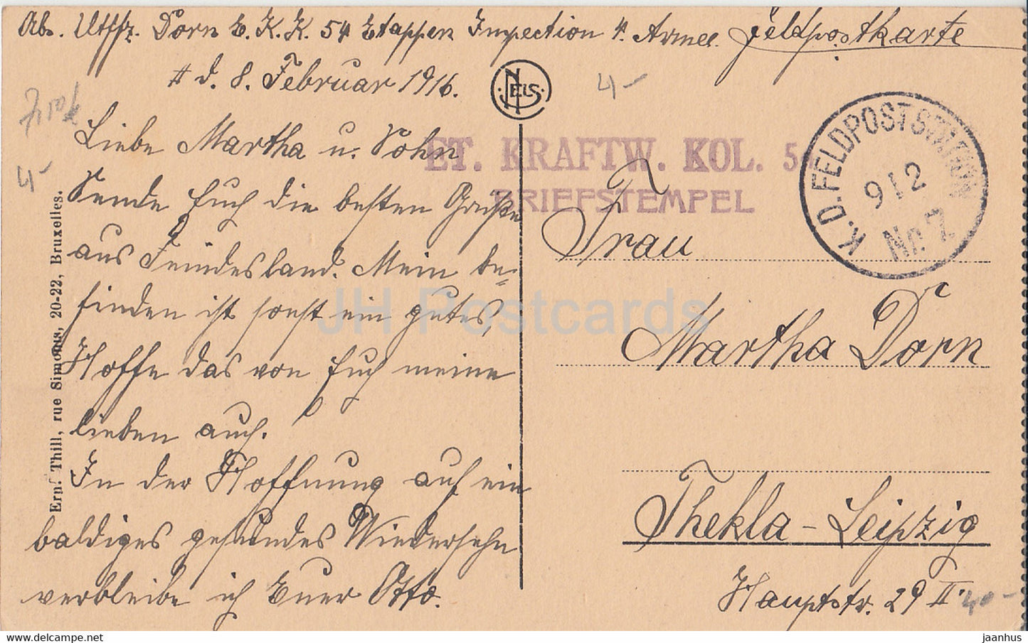 Dinant - Vue Generale - Et Kraftw Kol 54 -Feldpost - alte Postkarte - 1916 - Belgien - gebraucht