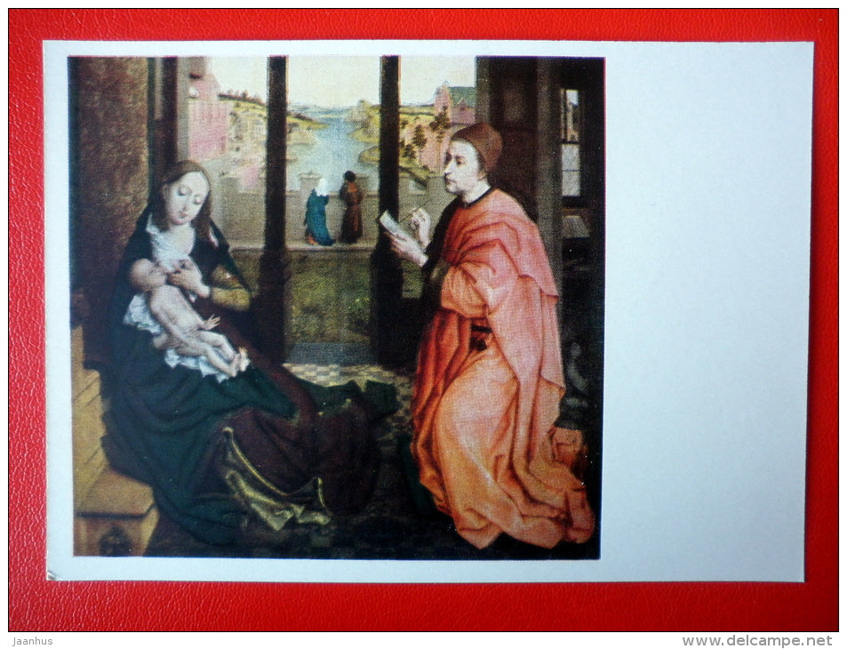 painting by Rogier van der Weyden . Lucas painting the Madonna - flemish art - unused - JH Postcards