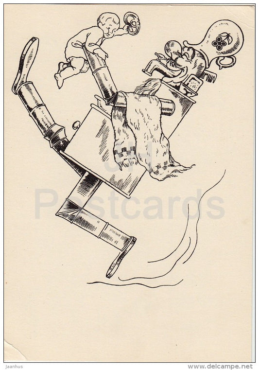 illustration - boy - 1 washbasin - Moydodyr by K. Chukovsky - Wash-'em-Clean - fairy tale - 1970 - Russia USSR - unused - JH Postcards