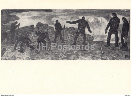 drawing by Kristjan Raud - Construction of a castle - Estonian art - 1965 - Estonia USSR - unused - JH Postcards