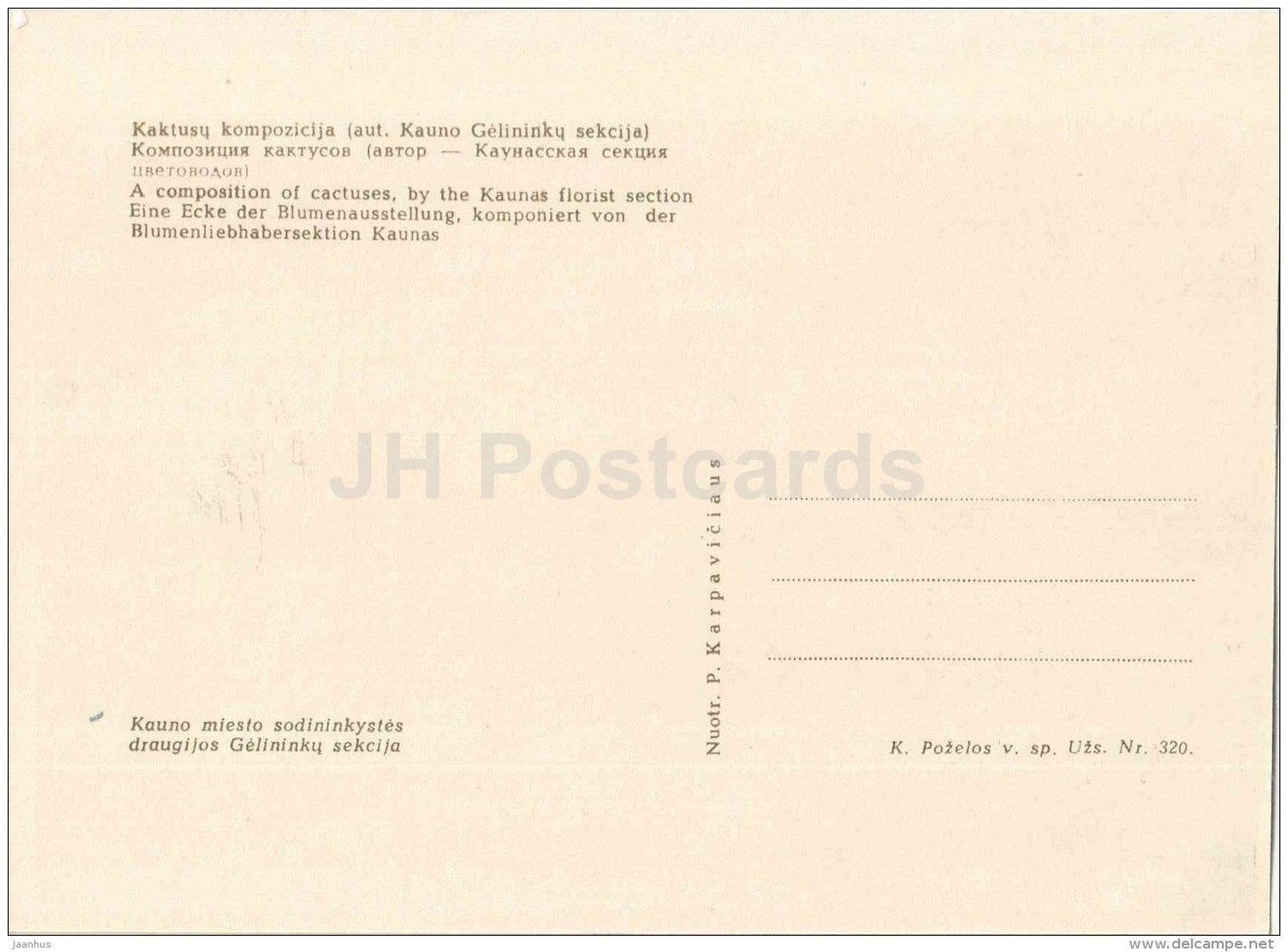 a Composition of Cactuses by the Kaunas Florist Section - 1963 - Lithuania USSR - unused - JH Postcards