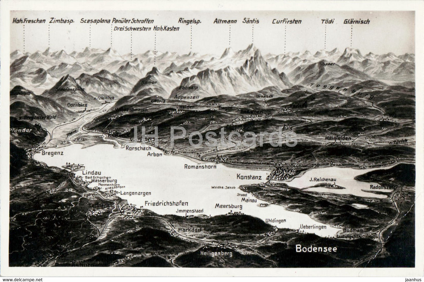 Bodensee - map - old postcard - Germany - used - JH Postcards