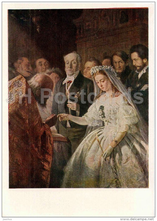 painting by Vasili Pukirev - The Unequal Marriage , 1862 - russian art - Russia - 1957 - Russia USSR - unused - JH Postcards