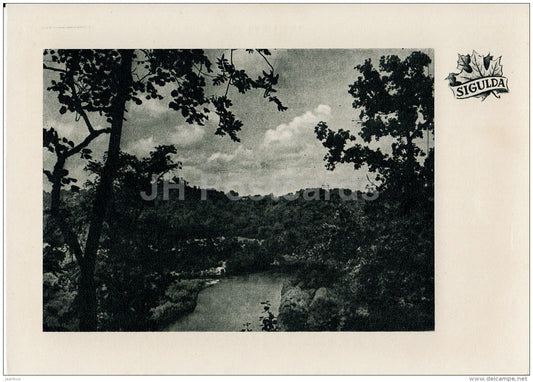 view at the valley of Gauja river - 1 - Sigulda - old postcard - Latvia USSR - unused - JH Postcards
