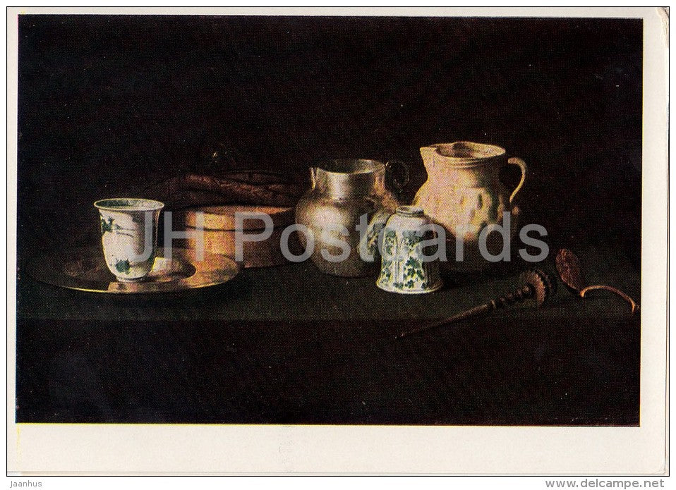 painting Francisco de Zurbaran - Dishes and the Chocolate Grinder , 1640 - Spanish art - Russia USSR - unused - JH Postcards