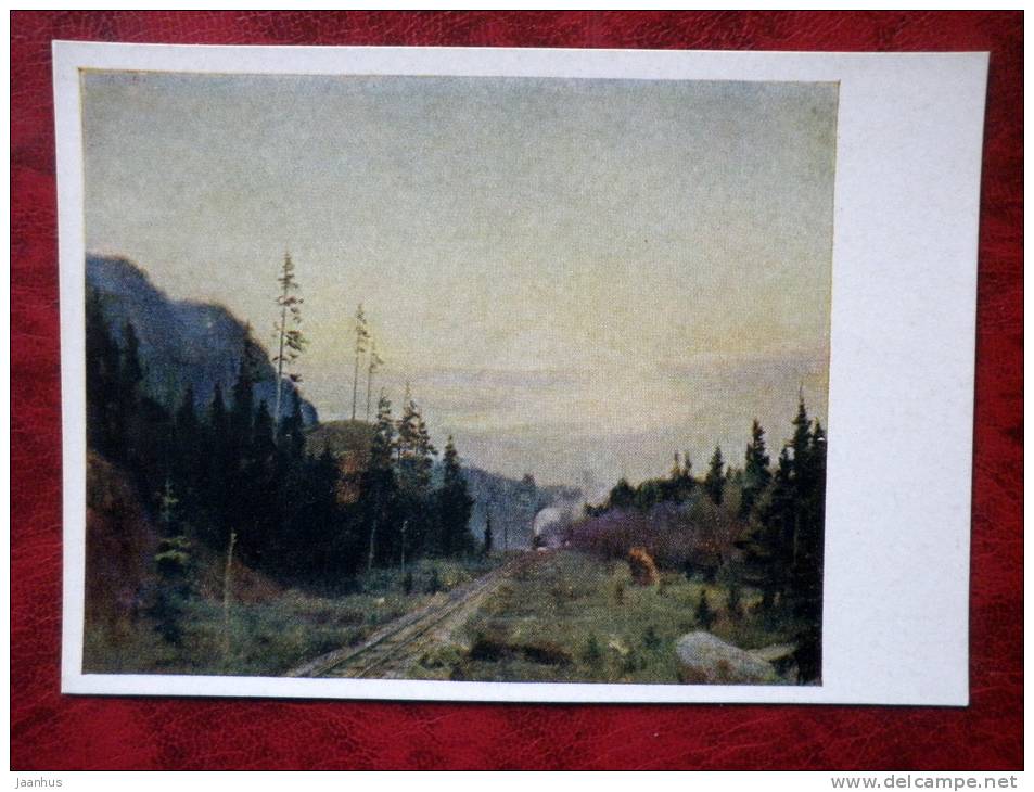 Painting by M. A. Kuznetsov-Volzhsky - road to Vorkuta - railroad - russian art - unused - JH Postcards