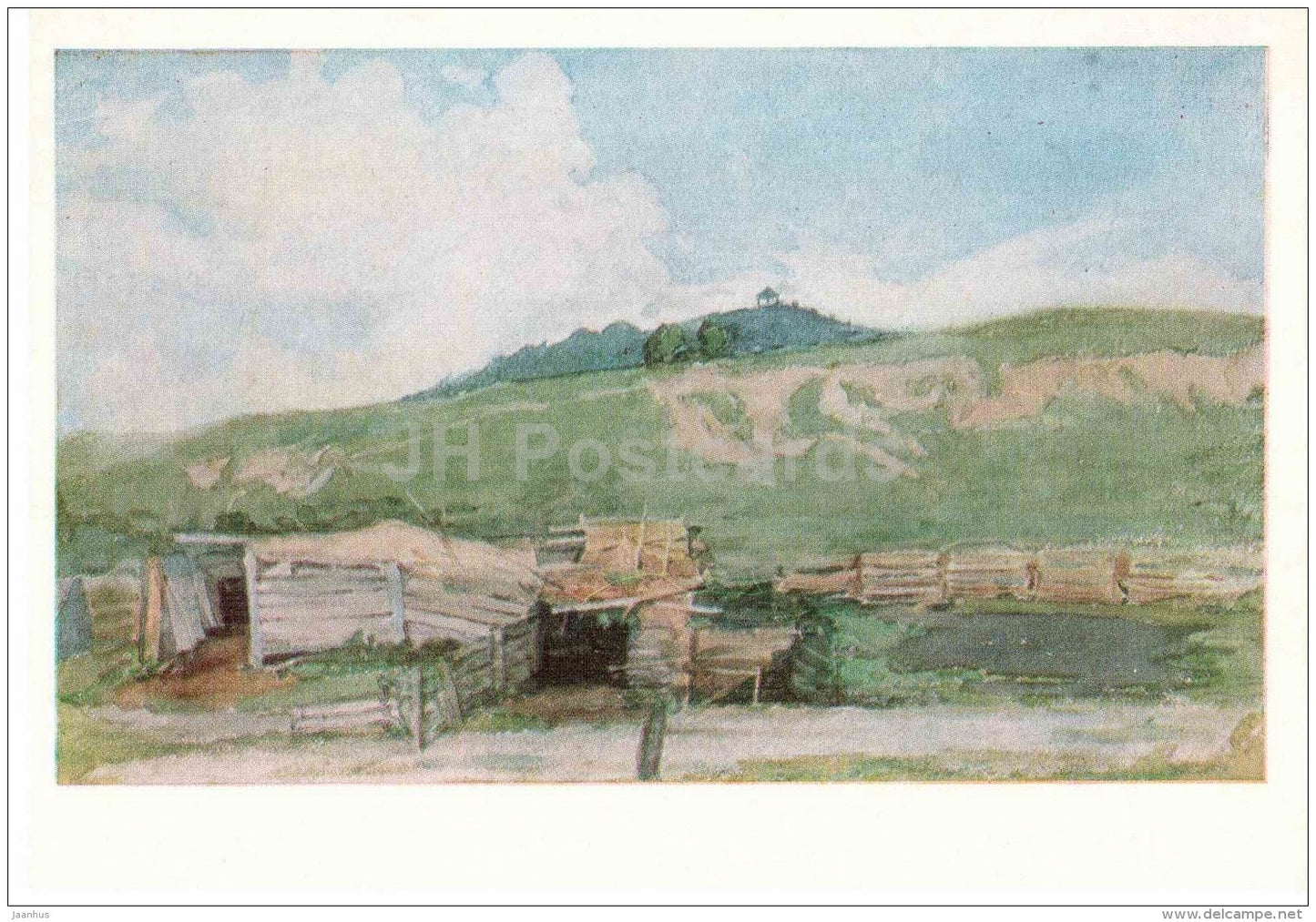 painting by Vasily Surikov - Siberian Landscape . Togroshino , 1870s - aquarelle - russian art - Russia USSR - unused - JH Postcards