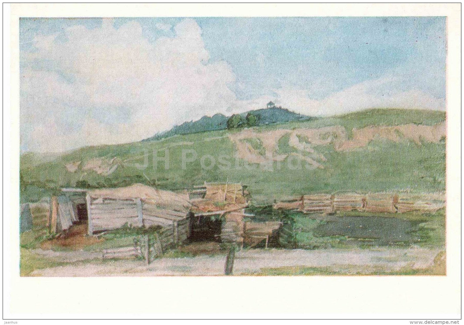 painting by Vasily Surikov - Siberian Landscape . Togroshino , 1870s - aquarelle - russian art - Russia USSR - unused - JH Postcards