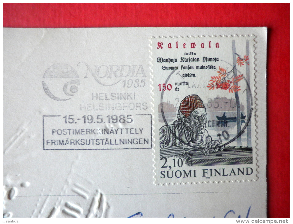 illustration by Hatty - cat - fish - 4682/4 Finland - sent from Finland to Estonia USSR 1985 - JH Postcards
