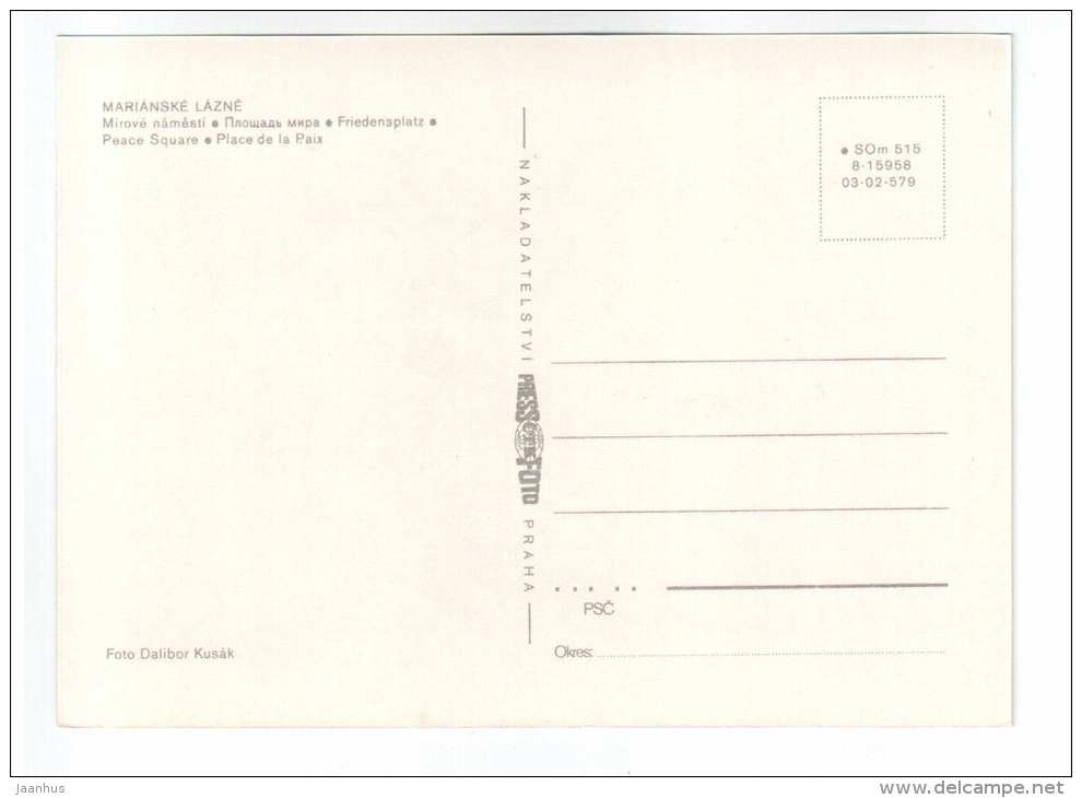 Peace Square - Marianske Lazne - Czech Republic - unused - JH Postcards